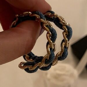 Brand new rare and collectible fir, limited edition denim hoops larger earrings